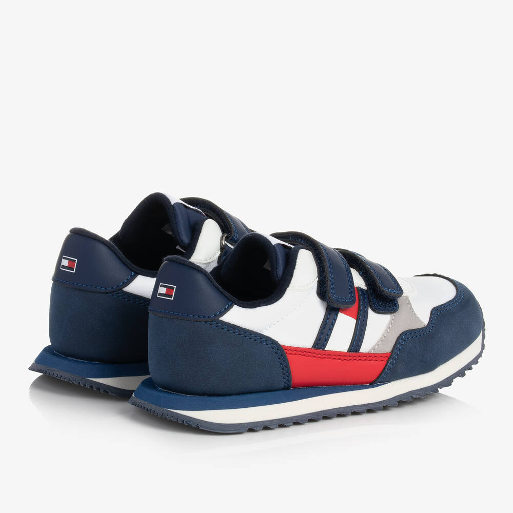 Tommy Hilfiger-Boys White & Navy Blue Velcro Trainers | Childrensalon Outlet