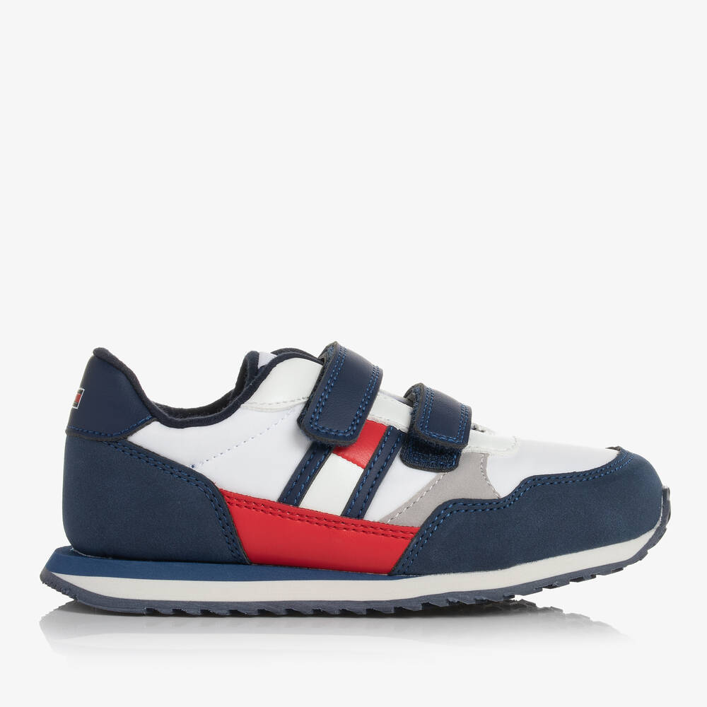 Tommy Hilfiger-Boys White & Navy Blue Velcro Trainers | Childrensalon Outlet