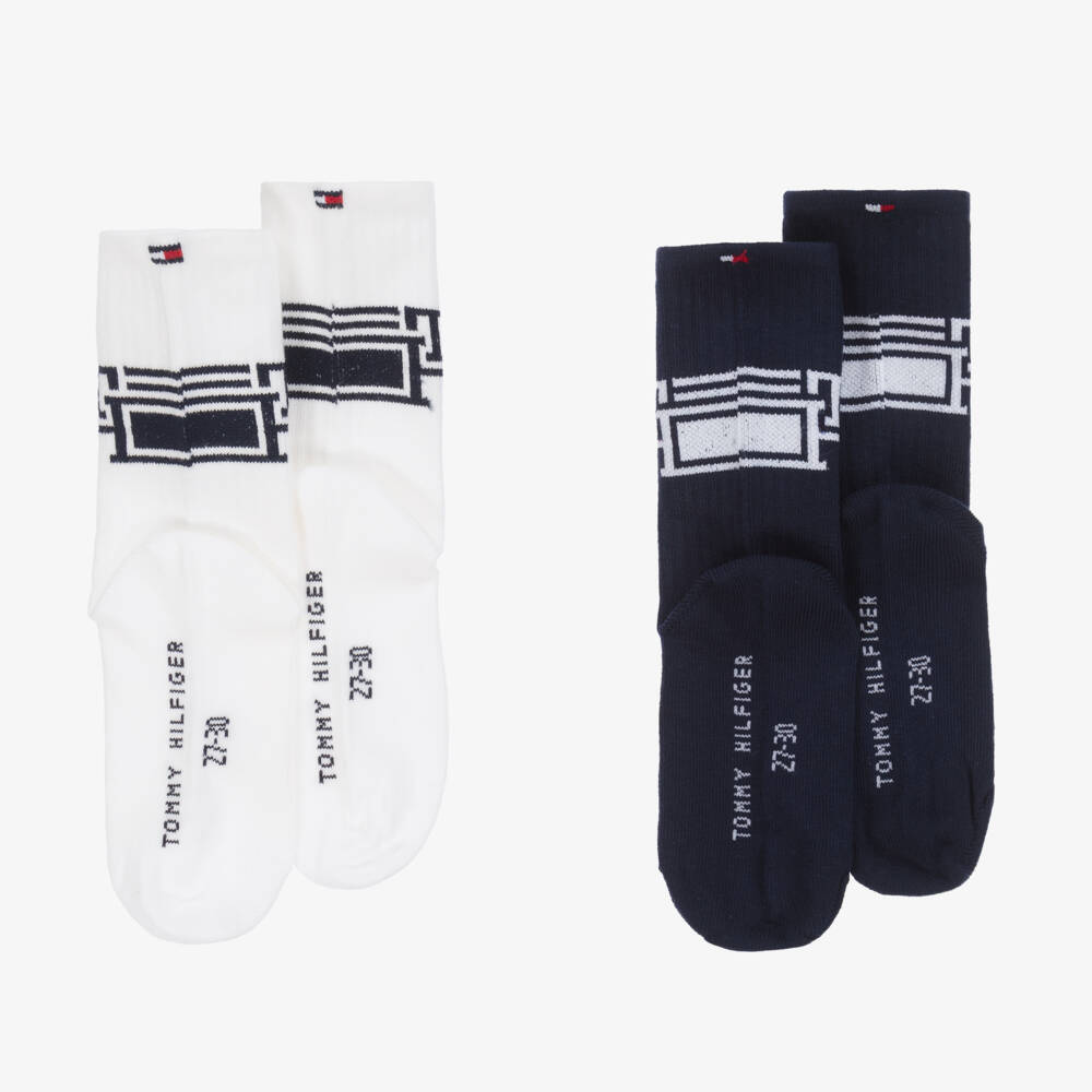 Tommy Hilfiger-Boys White & Navy Knit Socks | Childrensalon Outlet