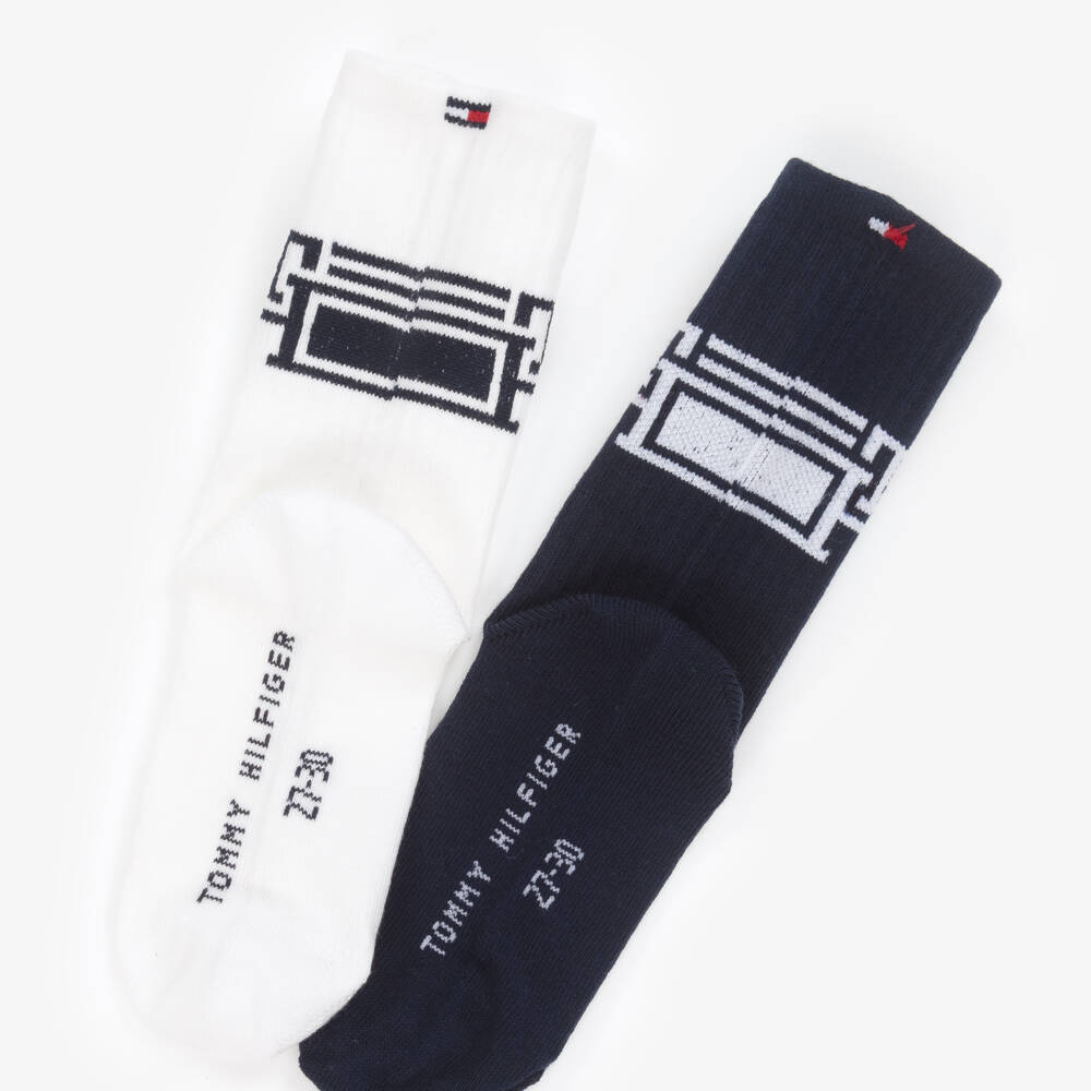 Tommy Hilfiger-Boys White & Navy Knit Socks | Childrensalon Outlet