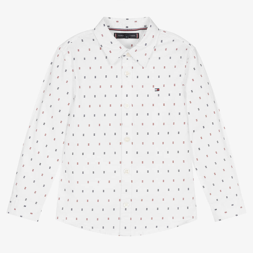 Tommy Hilfiger - Boys White Oxford Cotton Logo Shirt | Childrensalon