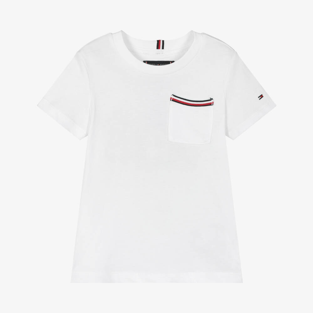 Tommy Hilfiger-Boys White Patch Pocket T-Shirt | Childrensalon Outlet