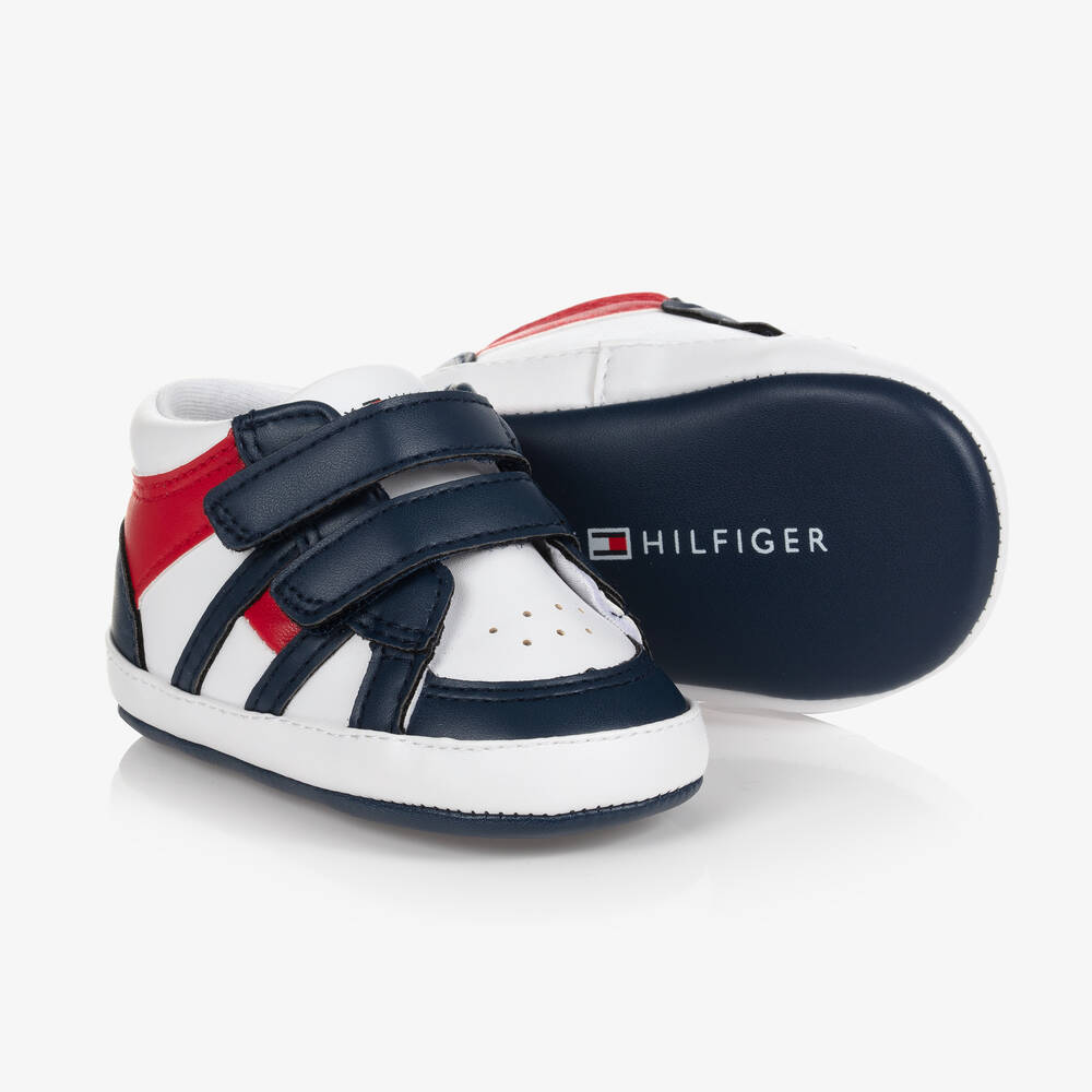 Tommy Hilfiger - Boys White Pre-walker Trainers | Childrensalon