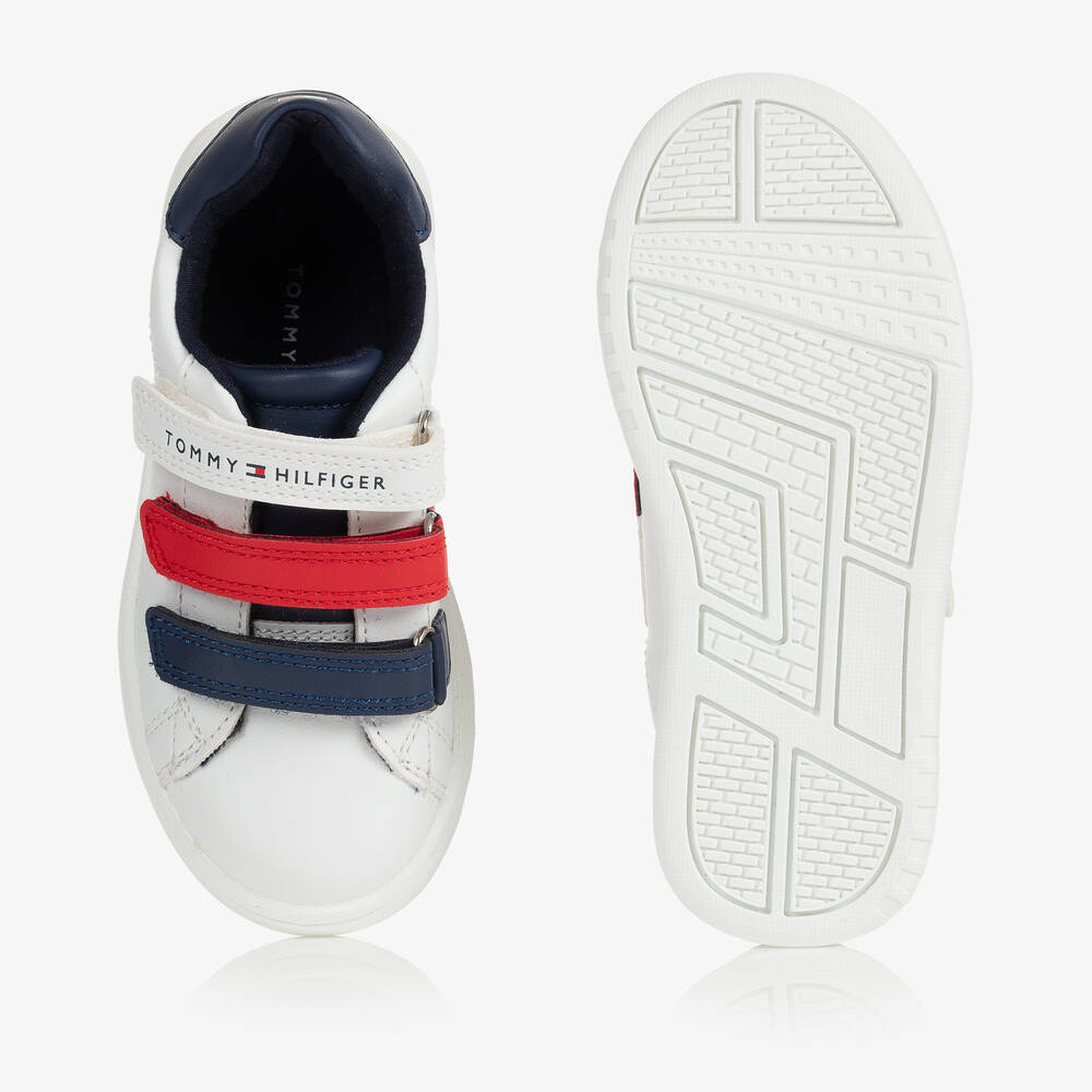 Tommy Hilfiger-ترينرز بشريط لاصق جلد صناعي لون أبيض للأولاد | Childrensalon Outlet