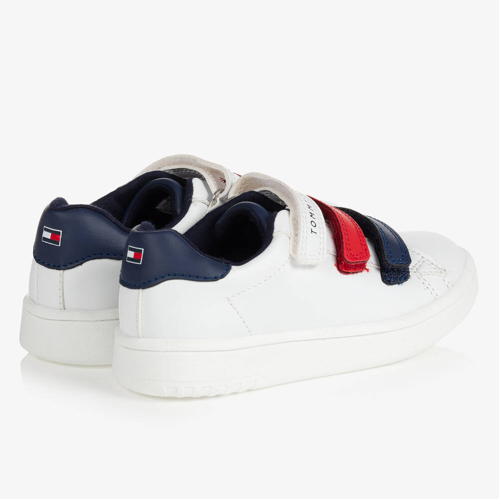Tommy Hilfiger-ترينرز بشريط لاصق جلد صناعي لون أبيض للأولاد | Childrensalon Outlet