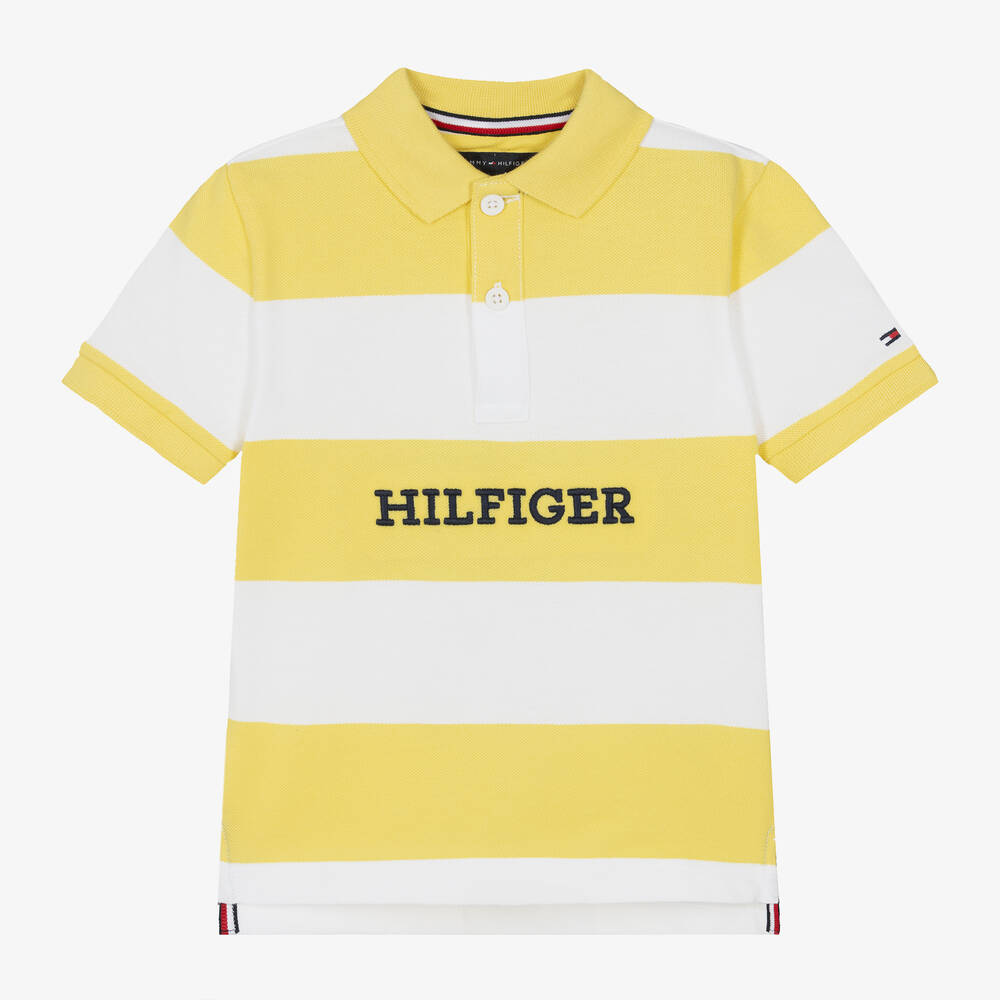 Tommy Hilfiger-Boys Yellow Cotton Striped Polo Shirt | Childrensalon Outlet