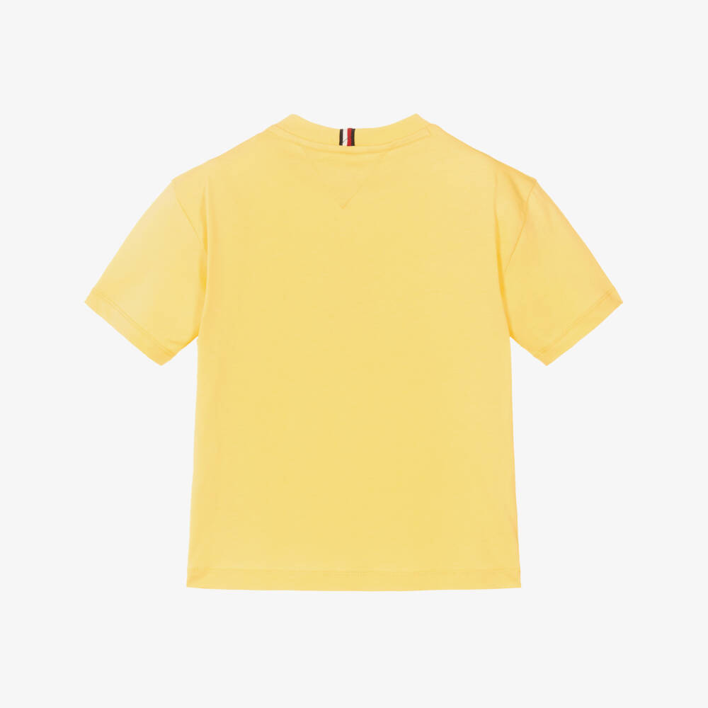 Tommy Hilfiger-Boys Yellow Cotton T-Shirt with Tonal Logo Embroidery | Childrensalon Outlet