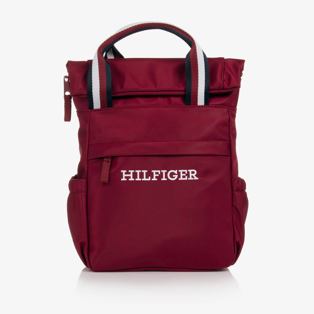 Tommy Hilfiger - حقيبة ظهر كانفاس لون أحمر برغندي (38 سم) | Childrensalon