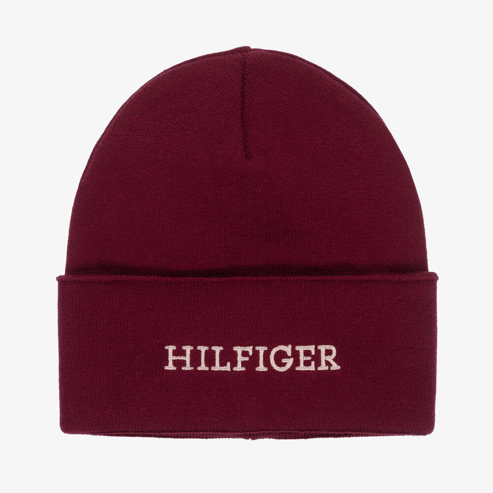 Tommy Hilfiger - Burgundy Red Cotton Knit Beanie | Childrensalon