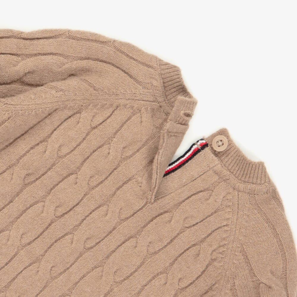 Tommy Hilfiger-Dark Beige Knitted Baby Trouser Set | Childrensalon Outlet