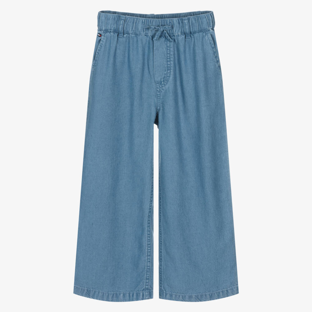 Tommy Hilfiger-Широкие брюки из лазурного шамбре для девочек | Childrensalon Outlet
