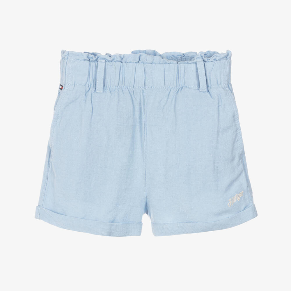 Tommy Hilfiger-Girls Azure Linen Blend Belted Shorts | Childrensalon Outlet