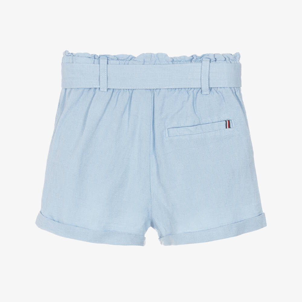 Tommy Hilfiger-Girls Azure Linen Blend Belted Shorts | Childrensalon Outlet
