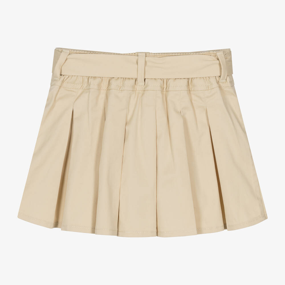 Tommy Hilfiger-Girls Beige Cotton Pleated Skirt | Childrensalon Outlet