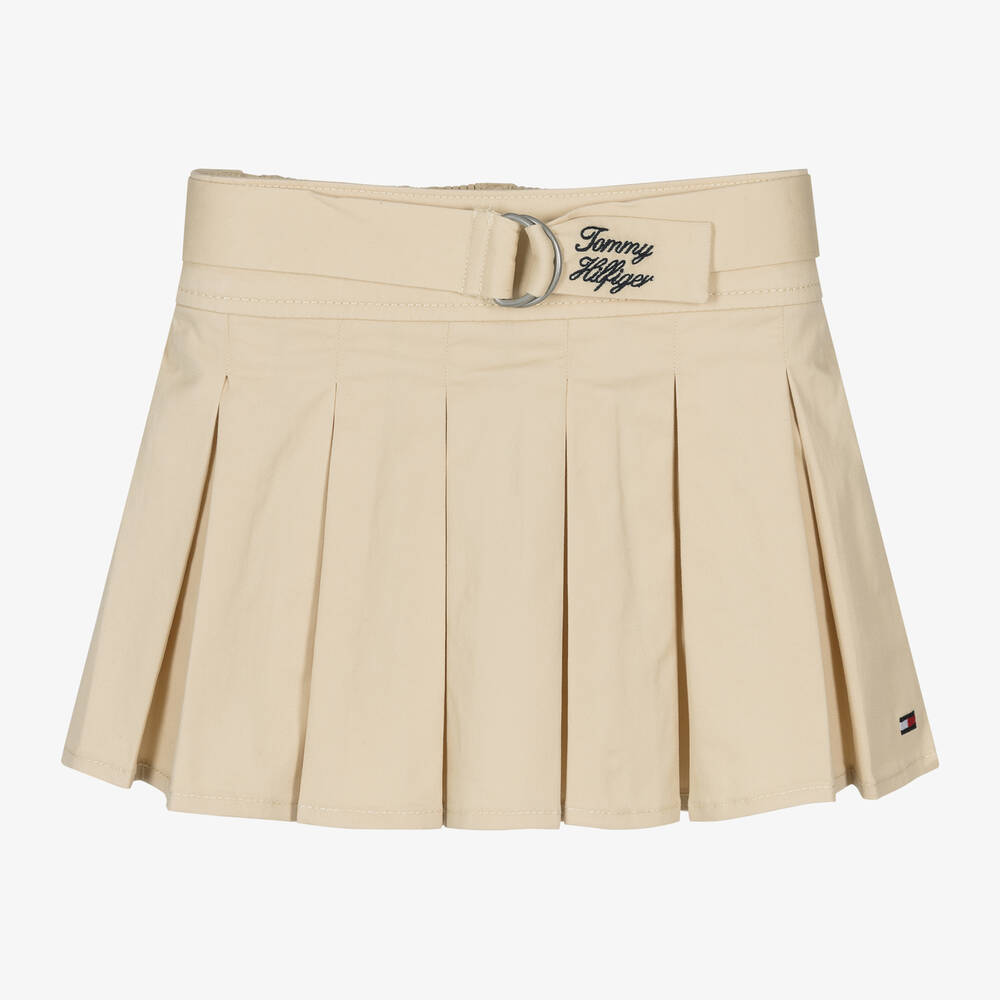 Tommy Hilfiger-Girls Beige Cotton Pleated Skirt | Childrensalon Outlet
