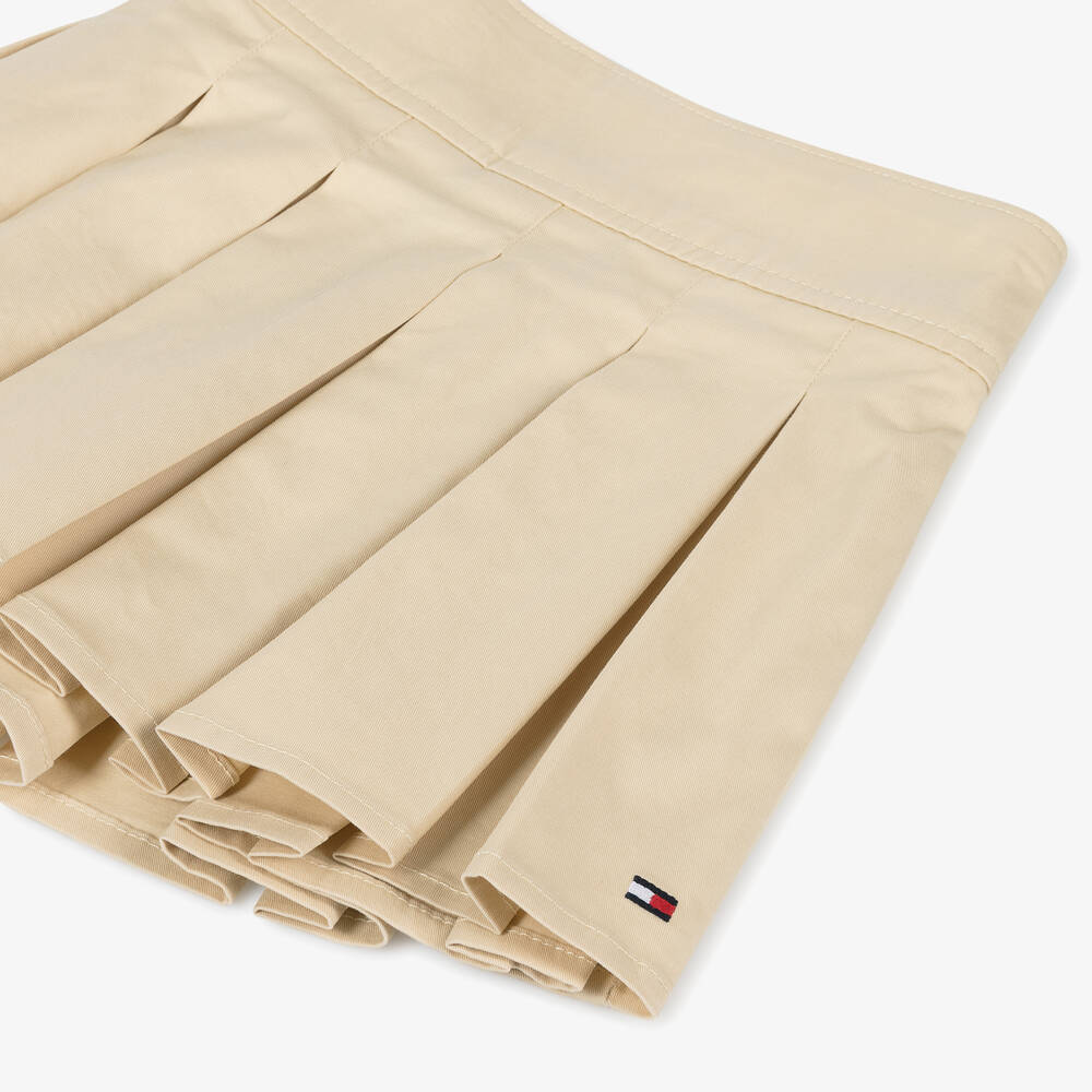 Tommy Hilfiger-Girls Beige Cotton Pleated Skirt | Childrensalon Outlet