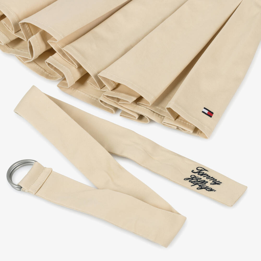 Tommy Hilfiger-Girls Beige Cotton Pleated Skirt | Childrensalon Outlet