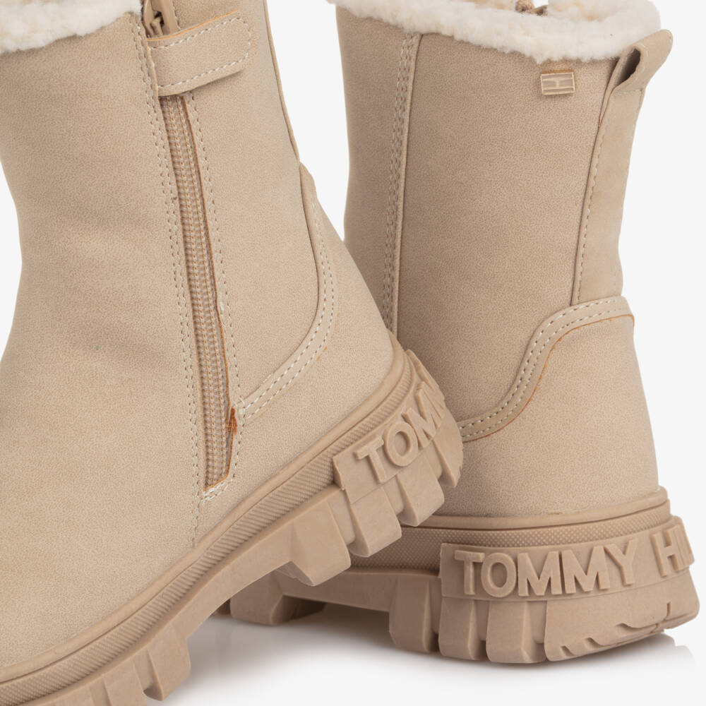 Tommy Hilfiger-Girls Beige Faux Leather Boots with Chunky Soles | Childrensalon Outlet