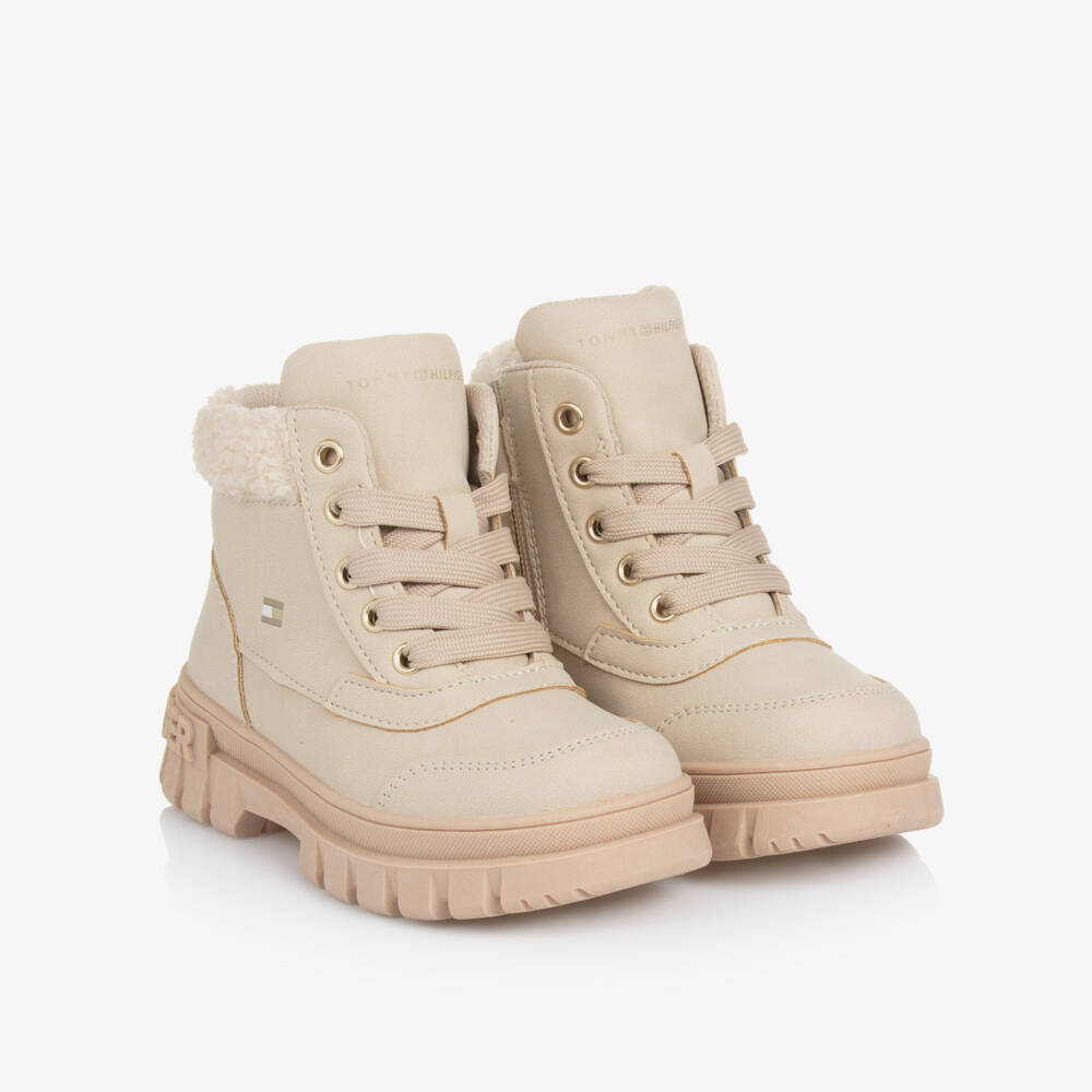 Tommy Hilfiger-Girls Beige Faux Nubuck Boots | Childrensalon Outlet