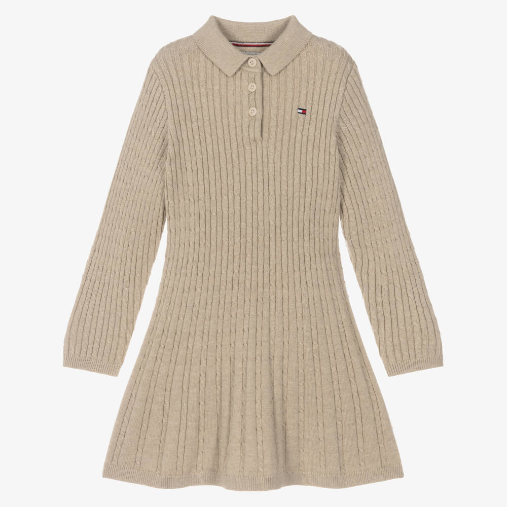 Tommy Hilfiger-Girls Beige Organic Cotton Cable Knit Polo Dress | Childrensalon Outlet