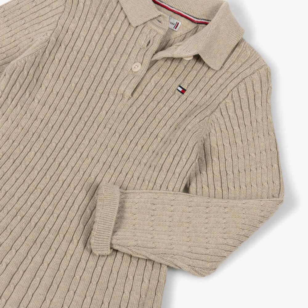 Tommy Hilfiger-Girls Beige Organic Cotton Cable Knit Polo Dress | Childrensalon Outlet