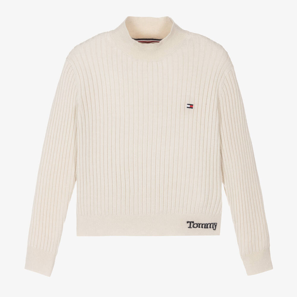 Tommy Hilfiger - Pull beige côtelé à col roulé fille | Childrensalon