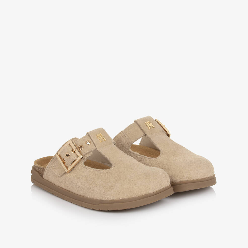Tommy Hilfiger-Girls Beige Suede Buckle Clogs | Childrensalon Outlet