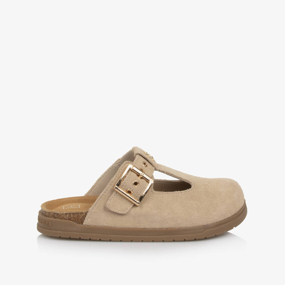 Tommy Hilfiger-Girls Beige Suede Buckle Clogs | Childrensalon Outlet