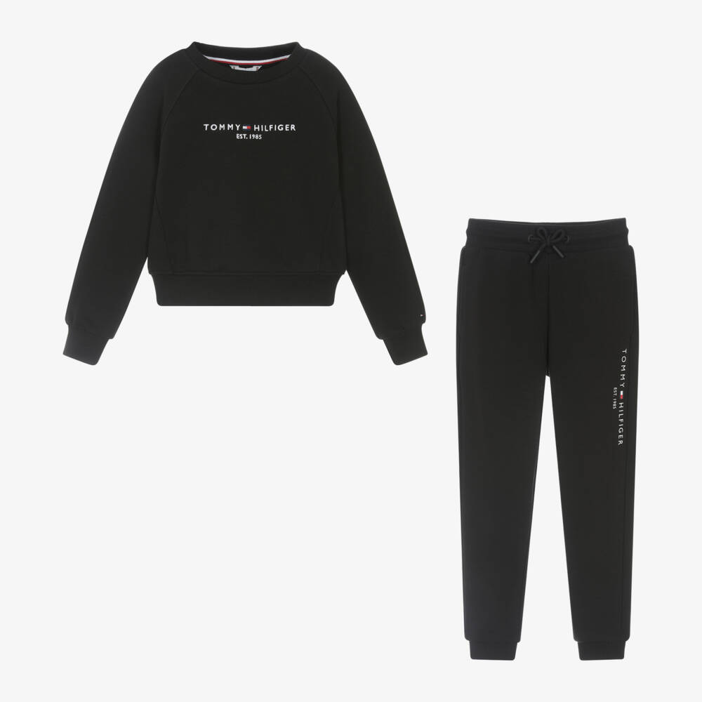 Tommy Hilfiger-Girls Black Cotton Jogger Set | Childrensalon Outlet