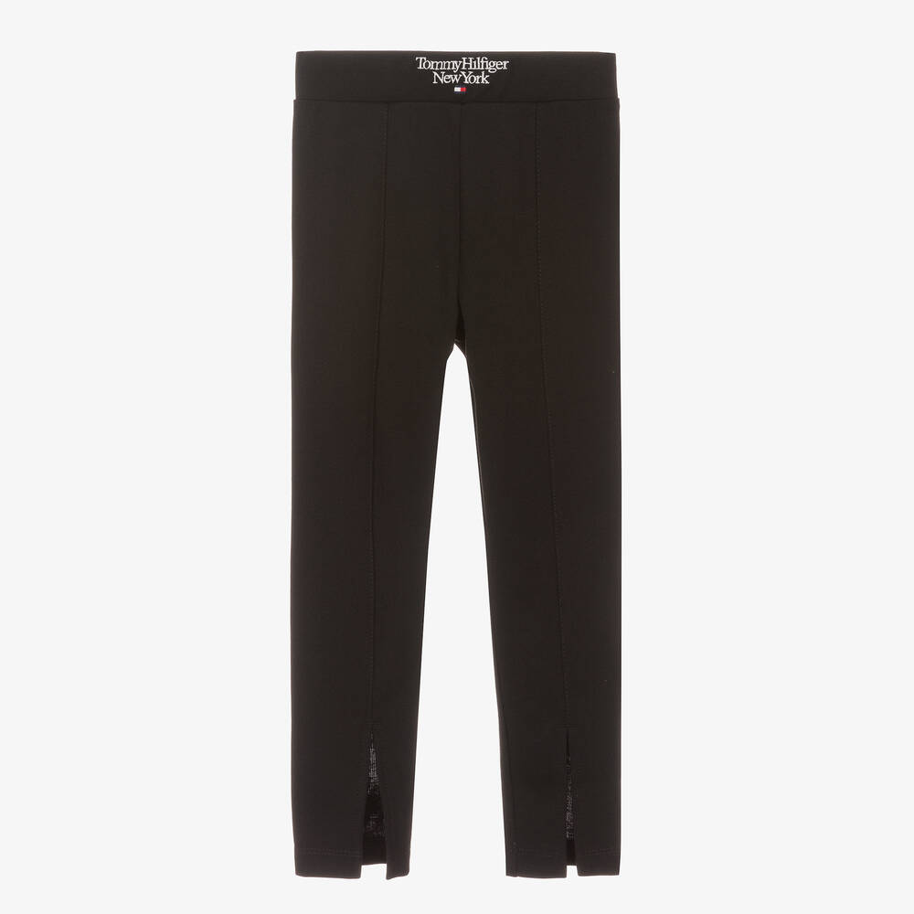 Tommy Hilfiger - Girls Black Cotton Split Leg Leggings | Childrensalon