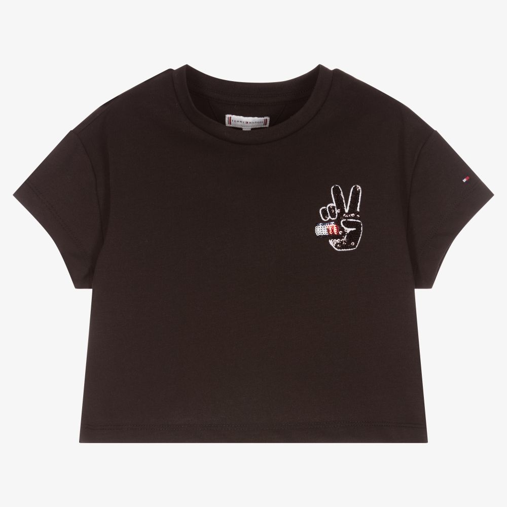Tommy Hilfiger - Girls Black Cropped T-Shirt | Childrensalon