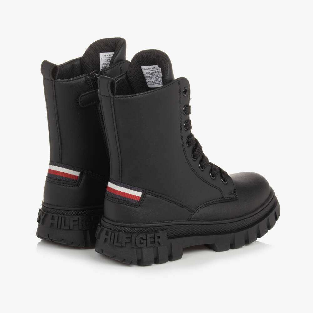 Tommy Hilfiger-Girls Black Faux Leather Ankle Boots | Childrensalon Outlet