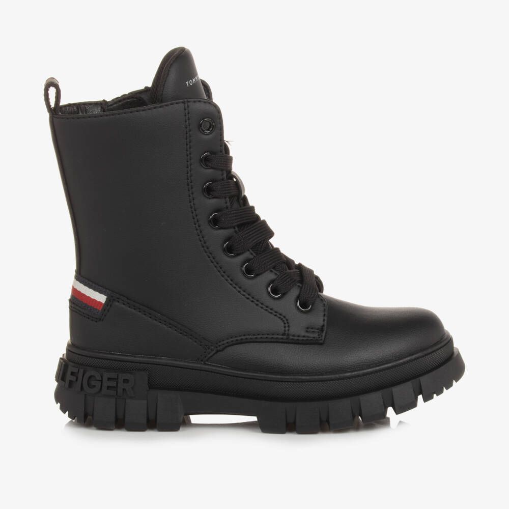 Tommy Hilfiger-Girls Black Faux Leather Ankle Boots | Childrensalon Outlet