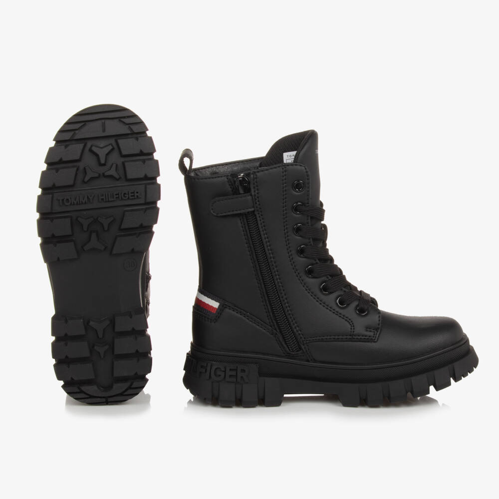 Tommy Hilfiger-Girls Black Faux Leather Ankle Boots | Childrensalon Outlet