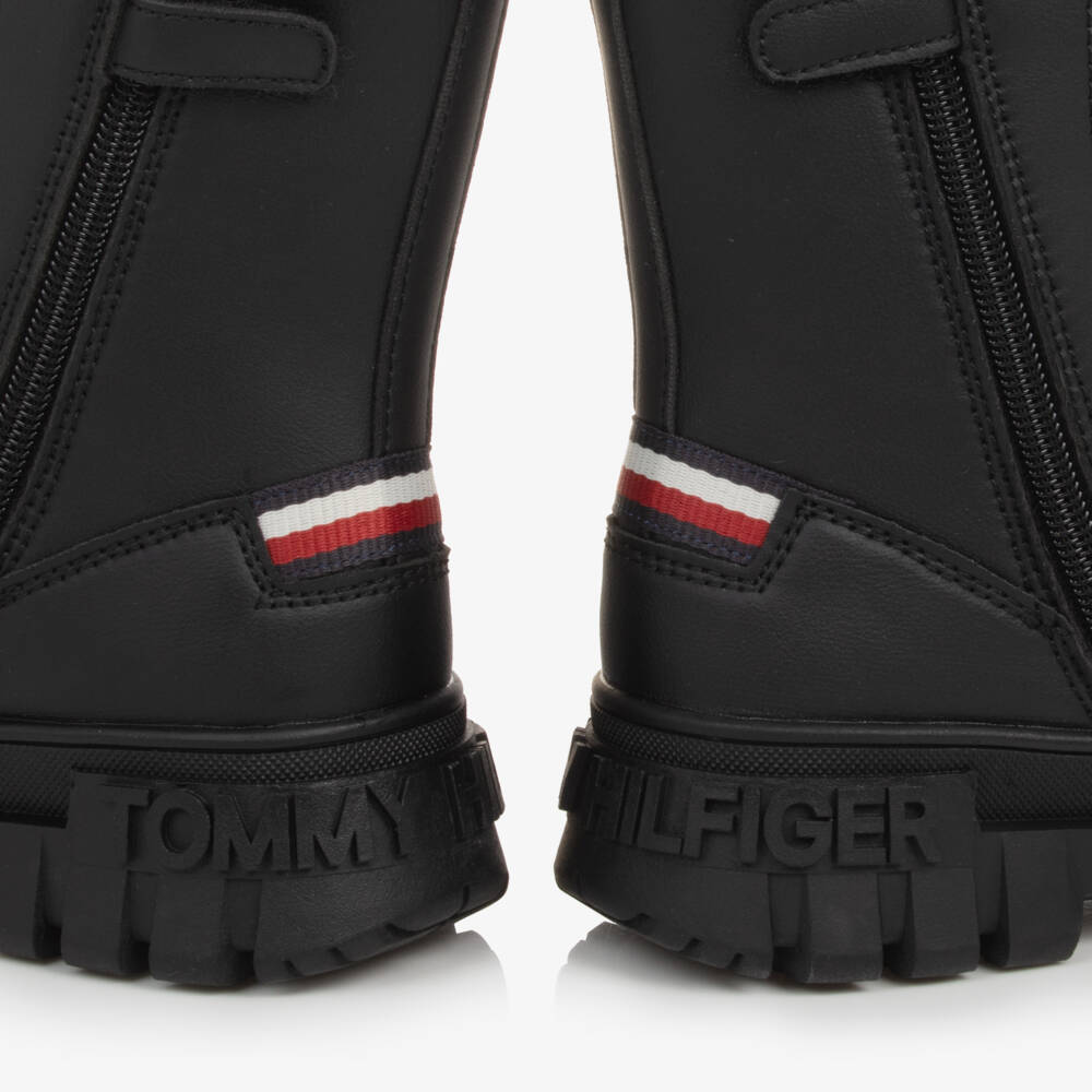 Tommy Hilfiger-Girls Black Faux Leather Ankle Boots | Childrensalon Outlet