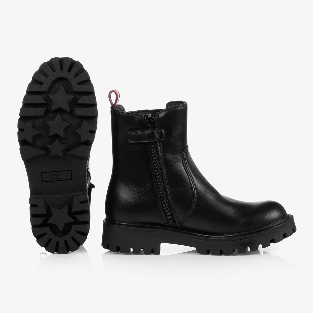 Tommy Hilfiger-Girls Black Faux Leather Boots | Childrensalon Outlet