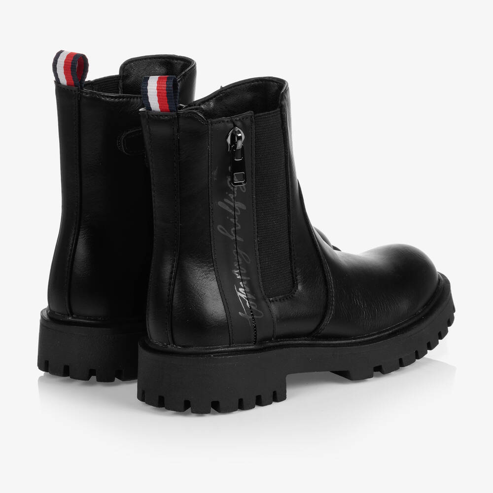 Tommy Hilfiger-Girls Black Faux Leather Boots | Childrensalon Outlet