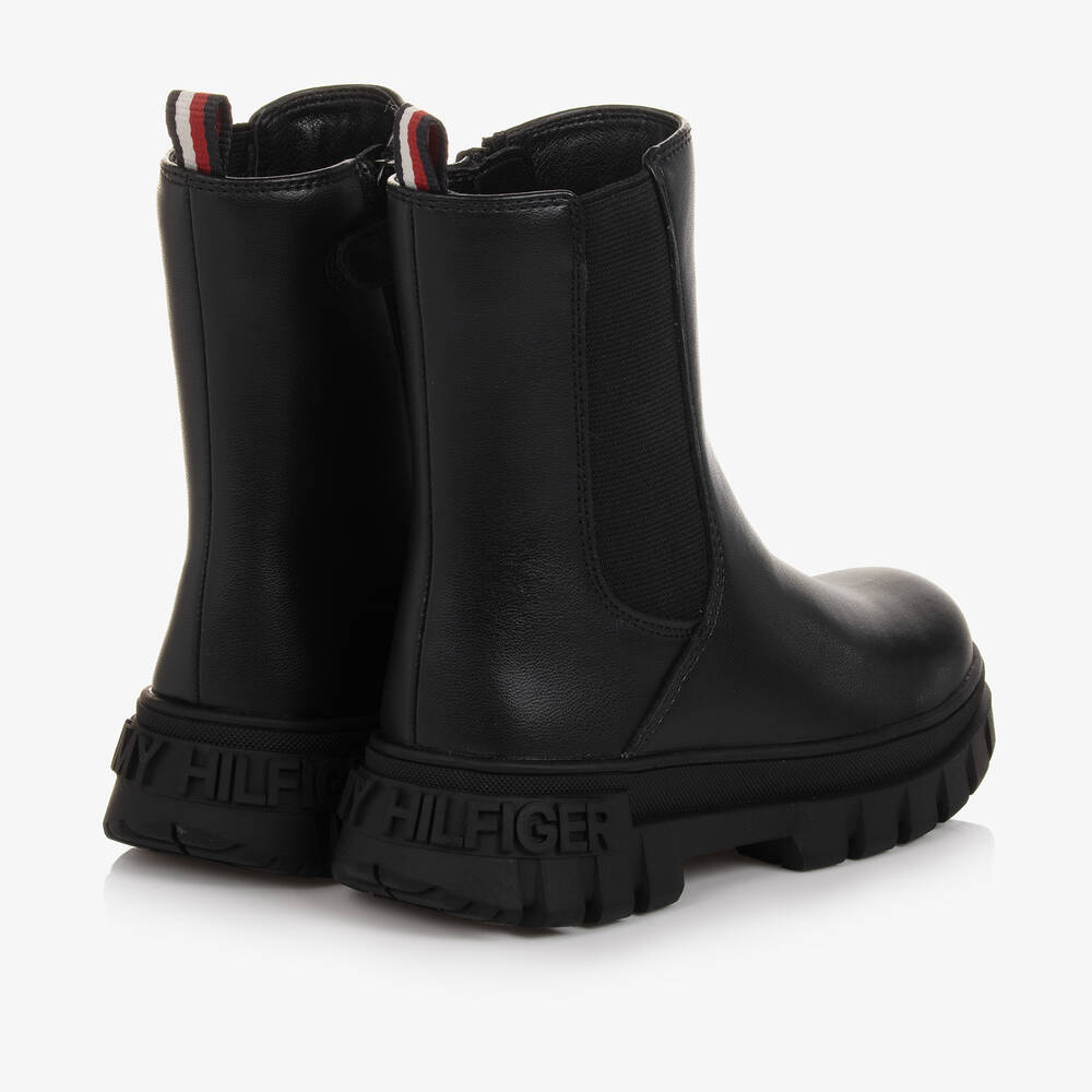 Tommy Hilfiger-Girls Black Faux Leather Chelsea Boots  | Childrensalon Outlet