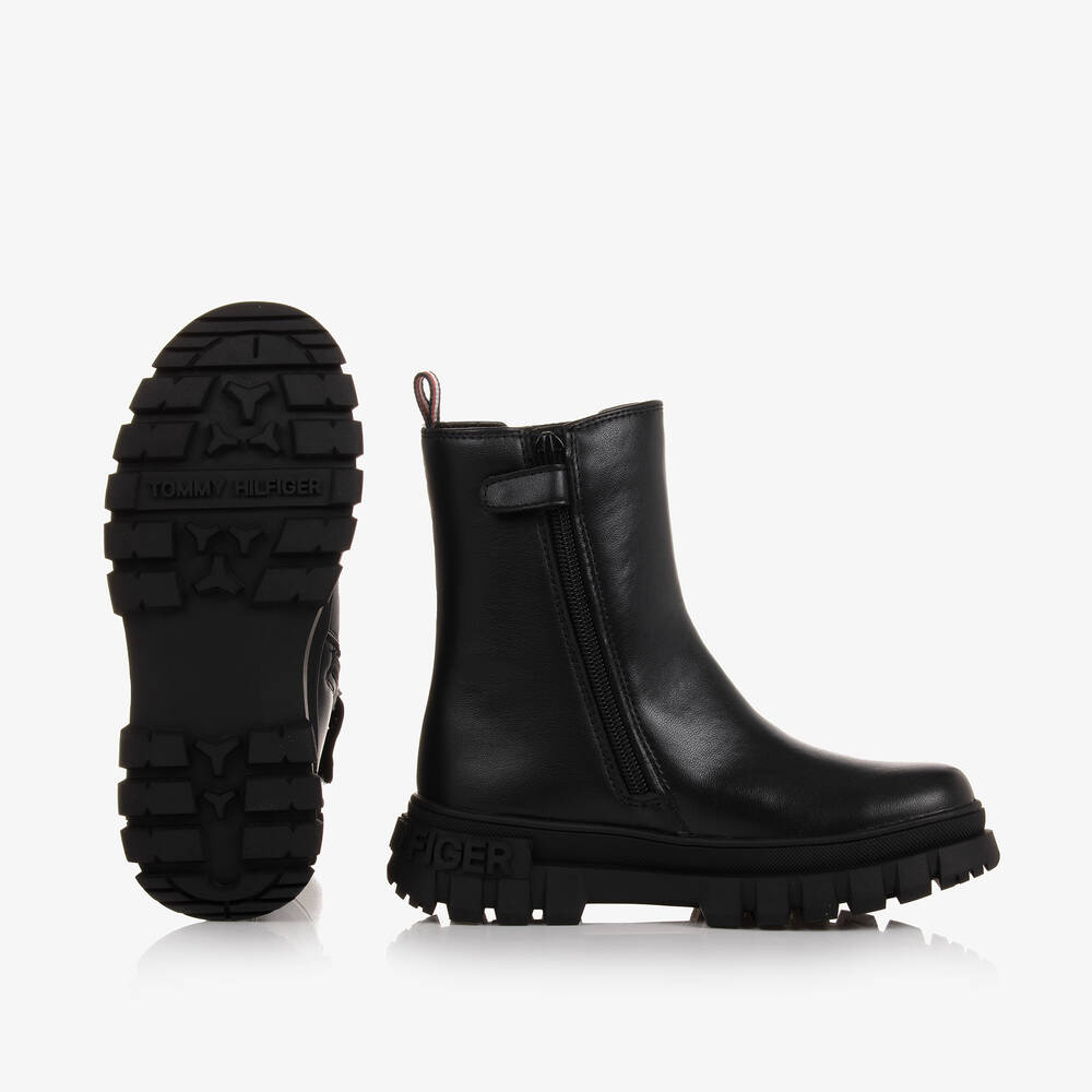 Tommy Hilfiger-Girls Black Faux Leather Chelsea Boots  | Childrensalon Outlet