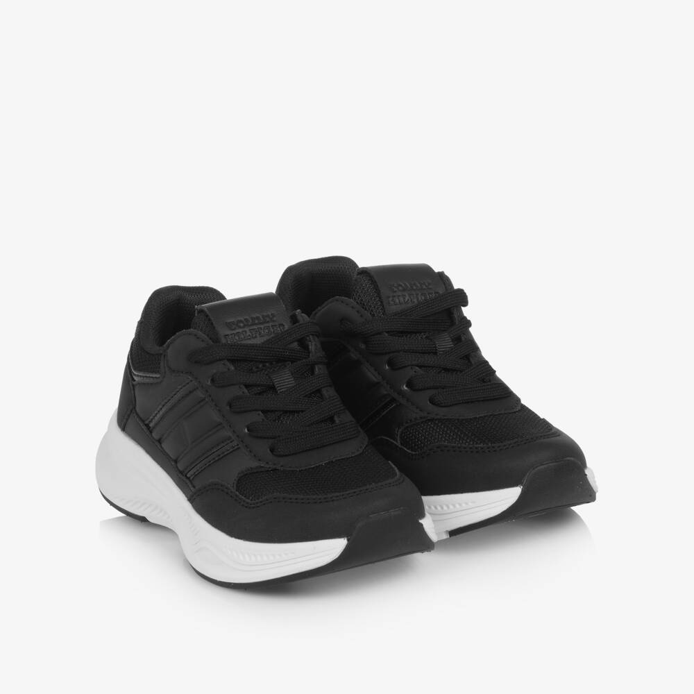 Tommy Hilfiger-Girls Black Faux Leather & Mesh Lace-up Trainers | Childrensalon Outlet