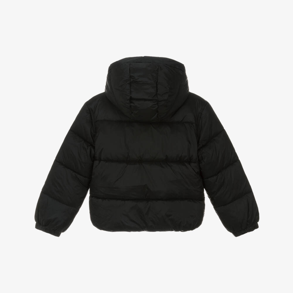 Tommy Hilfiger-Girls Black Hooded Puffer Jacket with Flag Logo | Childrensalon Outlet