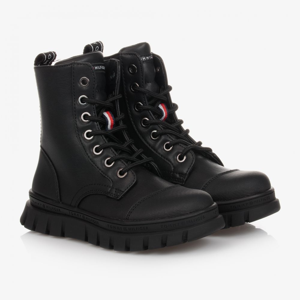 Tommy Hilfiger-Girls Black Lace Up Boots | Childrensalon Outlet