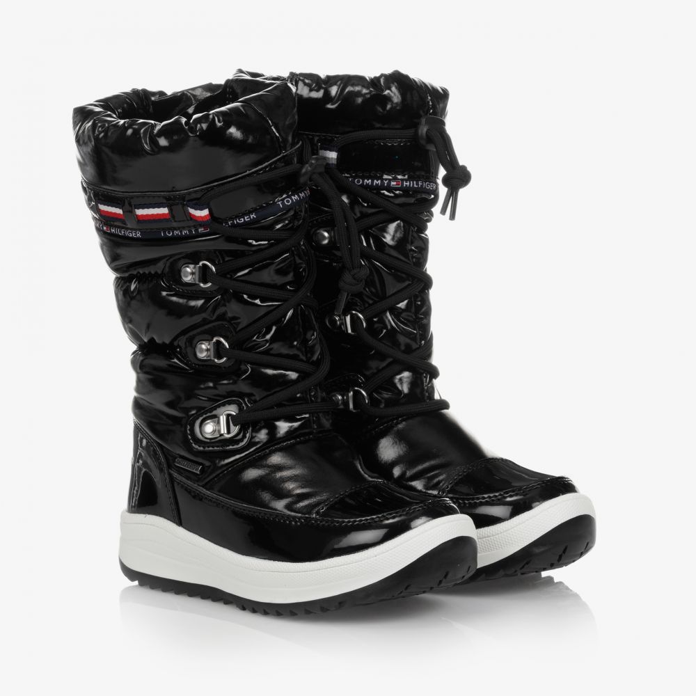 Tommy Hilfiger - Girls Black Laced Snow Boots | Childrensalon