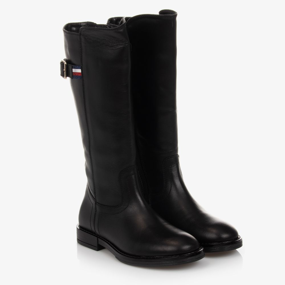 Tommy Hilfiger - Girls Black Leather Boots | Childrensalon