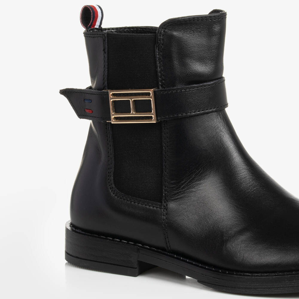 Tommy Hilfiger-بوت جلد لون أسود للبنات | Childrensalon Outlet