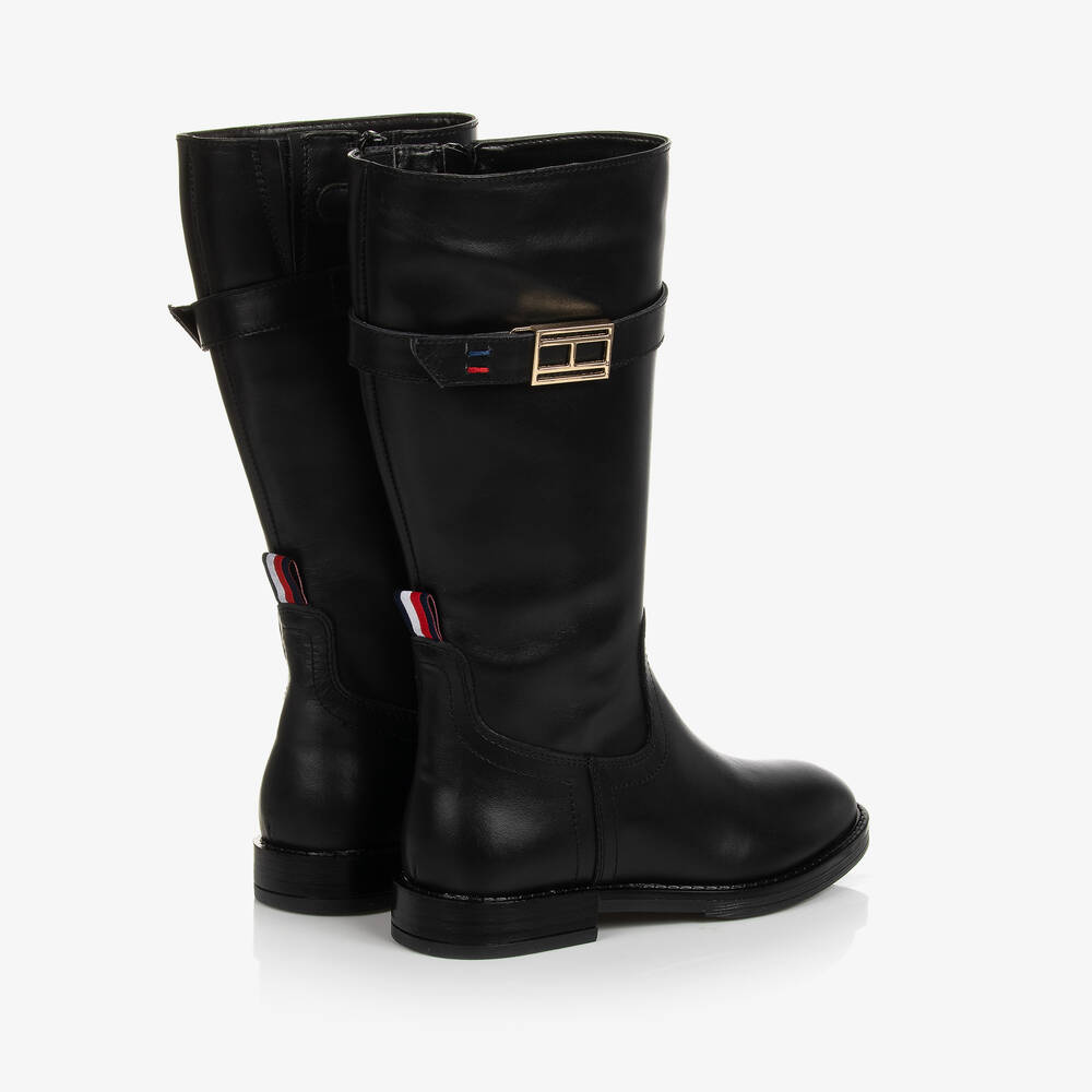 Tommy Hilfiger - Girls Black Leather Boots | Childrensalon