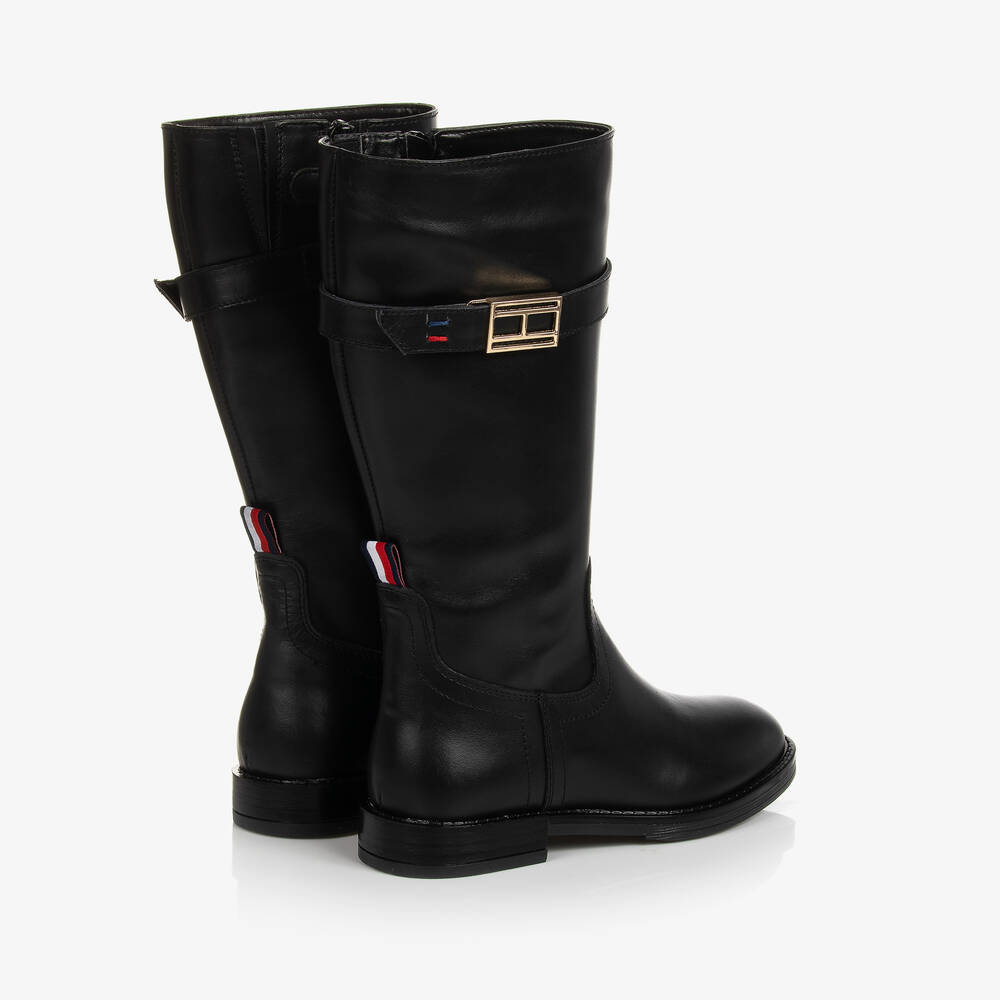 Tommy Hilfiger - Bottes noires en cuir Fille | Childrensalon