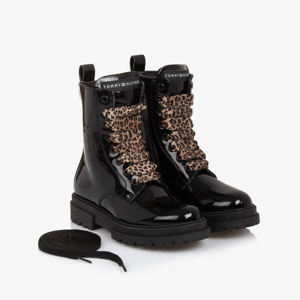 Tommy Hilfiger-Блестящие черные ботинки с леопардовым принтом для девочек | Childrensalon Outlet