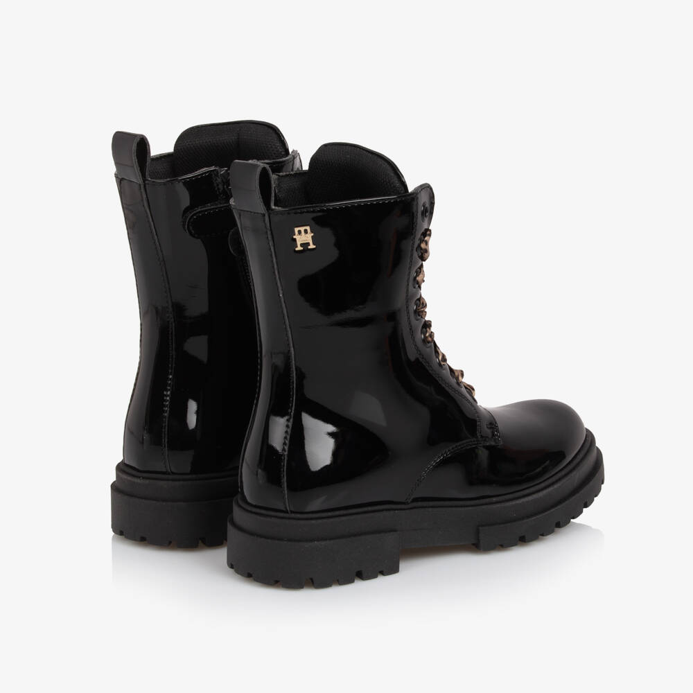 Tommy Hilfiger-أحذية بنات سوداء لامعة بنقشة الفهد | Childrensalon Outlet