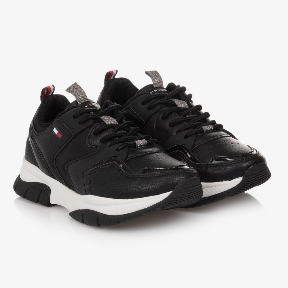 Tommy Hilfiger - Girls Black Logo Trainers | Childrensalon